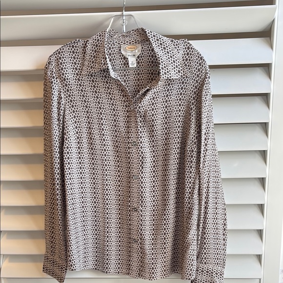 Talbots Tops - EUC Talbot’s Women’s Pure Silk LS Blouse. Cream & Brown SZ: 12